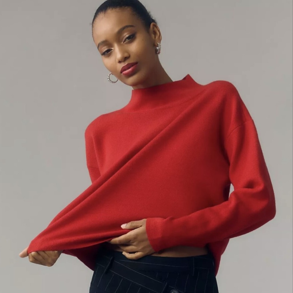 Anthropologie Maeve Carys Sweater Mock Neck Red Size Xs